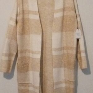 Time and Tru Cream Double Knit Plaid Cardigan